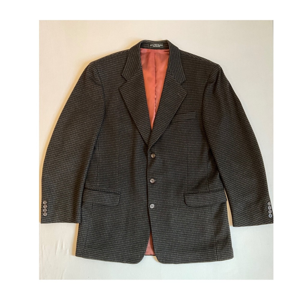 VTG Gianfranco Ruffini Blazer Mens 42L Brown Houndstooth Cashmere Blend Italy